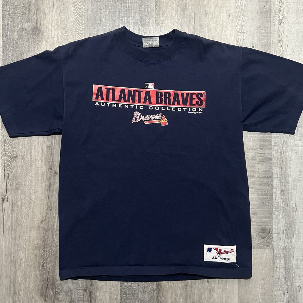 VTG Atlanta Braves T Shirt Navy Blue MLB Baseball Sportswear Men's Size Large